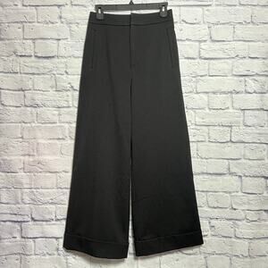 SLOBE IENA Wide Leg Lined Pants 38 Black Lace-Up Back Cuffed Drapey Japan NWT